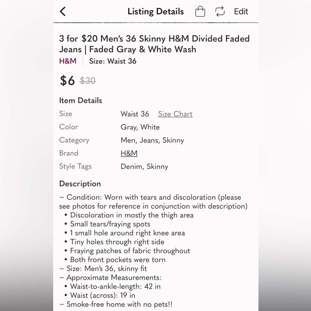 Bundle Listing 2/$8 Men’s Skinny Jeans - H&M and H&M Divided - Picture 4 of 9